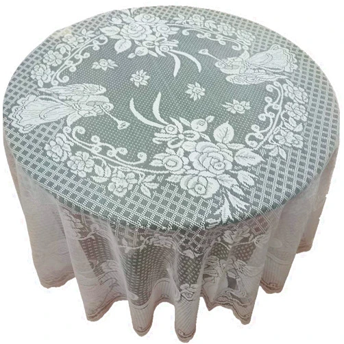 CHQIFE Lace Christmas Tablecloth Angel Table Cover White Floral Embroidery Elegant for Weddings Baby Showers (Round-70In)