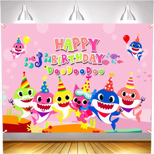 RITZYBIZ Cute Shark Backdrop for Birthday Party Supplies Cartoon Whale Ocean Photo Background for Baby Shower Decoration Boys Girls Photography Backdrop (Pink) (6×4 feet)