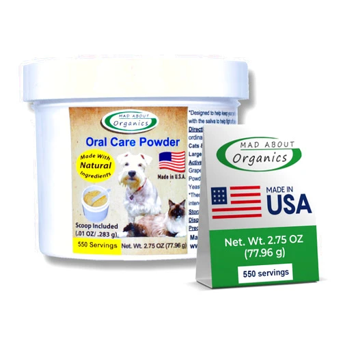 Mad About Organics Dog Dental Care Powder – 550 Servings, Medium Size – Tartar and Plaque Remover, Pet Dental Cleaning Powder for Oral Hygiene and Fresh Breath, Teeth Cleaner and Canine Tooth Powder