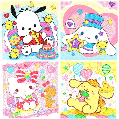 Sretoul 4 Pack Cartoon Diamond Art Kits for Kids - Kid Diamond Art Painting Kit Cartoon, Cute Gem Arts for Kids Ages 4 6 8 12, Easy DIY Crystal Gem Kits for Children Girls Boys Gifts (6x6 inch)