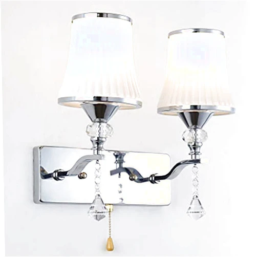 ZJZTD Pull Chain Wall Light Set of 2 Metal & Glass Shade for Bedside Lamp/Living Room/Wall Sconce/Stair E27/E26 Lamp, Silver Color
