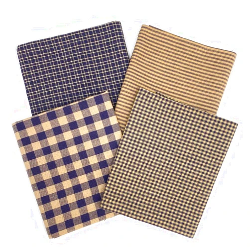 JCS Set of 4 Fat Quarters, Heritage Navy Blue Assorted Plaid Gingham Homespun Cotton Fabric Bundle by JCS