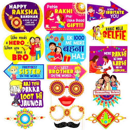 ZYOZIQUE 17 Pcs Rakhi Photo Booth Props / Raksha Bandhan Props for Photoshoot / Happy Raksha Bandhan Props / Happy Rakhi Decoration for Raksha Bandhan Festival Photo Props