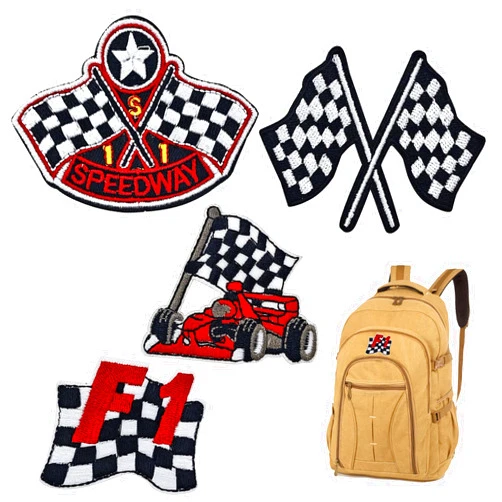 Arvintas 4 Pack Checkered Racing Flag Patches, Flag Embroidery Iron on Patches Auto Car Racing Applique Jean Jacket Biker Motorcycle Winner Sponsored