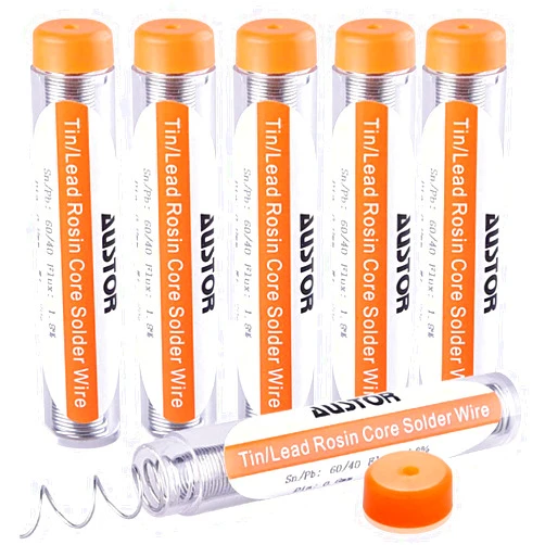 AUSTOR 6 Pack 60-40 Rosin Core Solder, Solder Wire Tin Lead Electrical Soldering Tools Diameter 0.8mm, 20g