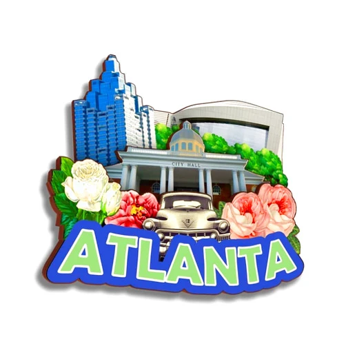 Orlybar Atlanta Georgia USA America Fridge Magnet Wooden Collection 3D Wood Handmade Travel City Souvenirs Refrigerator Magnet Home Decoration Gift -25