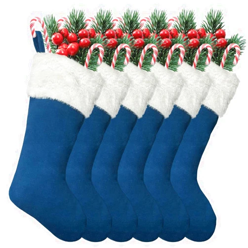 LinaGarten 6Pack Christmas Stockings 20 Inch Plush Xmas Stocking for Family Holiday Party Décor and Xmas Tree Fireplace Decor(6, Navy Blue-Large)