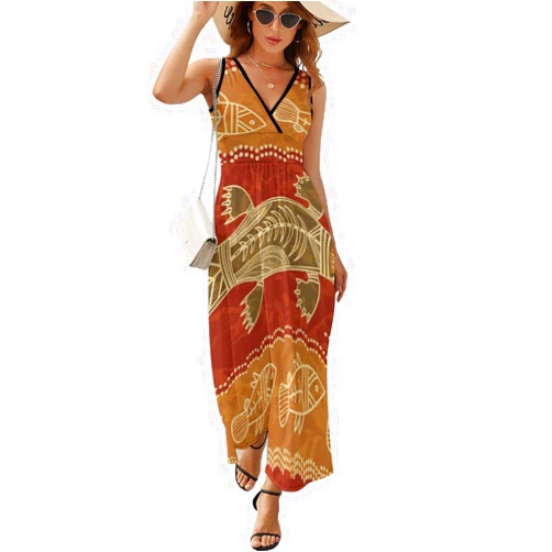Generic Platypus Sleeveless Maxi Dress for Women V Neck Sundress Casual Ankle Length Long Beach Dresses