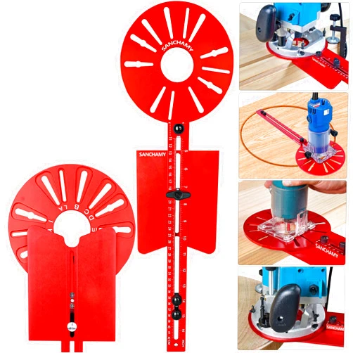 Sanchamy 5 In 1 Router Circle Cutting Jig For Cutting/Routing Circle,Aluminum Router Milling Groove Bracket for Straight Or Cylindrical Edges,Adjustable Router Jig and Guide for Woodworking Edging Projects
