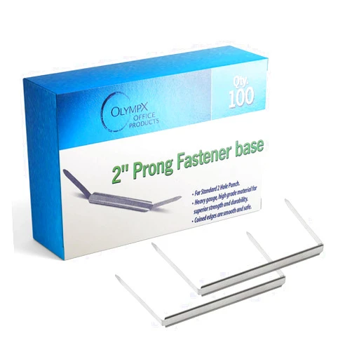 OLYMPX 100 Pcs of 2” Capacity Premium Metal Prong Paper Fastener Bases, 2.75 Inch Base for Paper File Clip Folder Accessories, Box of 100