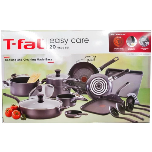 Generic T_fal Easy Care 20 Piece Cookware Set, Aluminum, Heat Mastery Technology