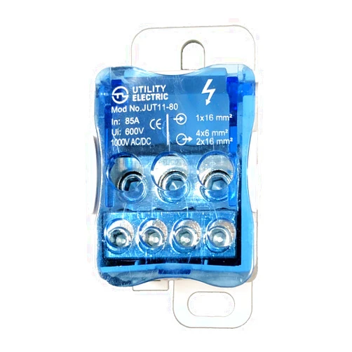 KSOL Power Power Distribution Block - DIN-Rail Mount, Flip Cover, (3) 16-4 AWG Ports, (4) 16-8 AWG Ports, 55 Amp/600 Volts, KSOL Power