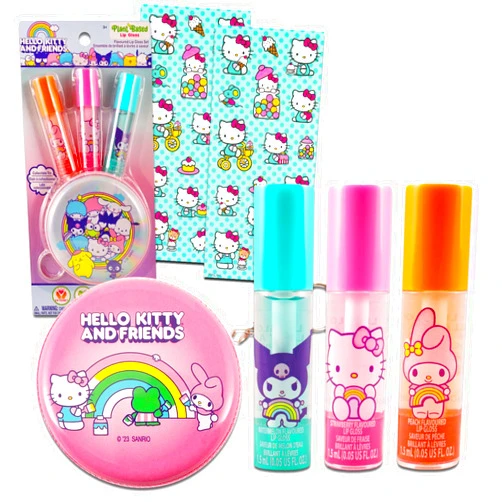 Hello Kitty Lip Gloss & Coin Purse For Beauty - Bundle with 3 Hello Kitty Lip Gloss in Assorted Flavors for Party Favors Plus Coin Purse, & More | Hello Kitty Party Favors