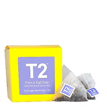 T2 Tea - French Earl Grey Black Tea, Tea Bags in a Box, 50g (1.7oz), 25 Tea Bags