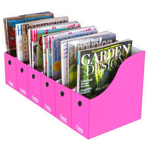 Evelots Magazine File Holder-Organizer-Full 4 Inch Wide-Pink-With Labels-Set/6