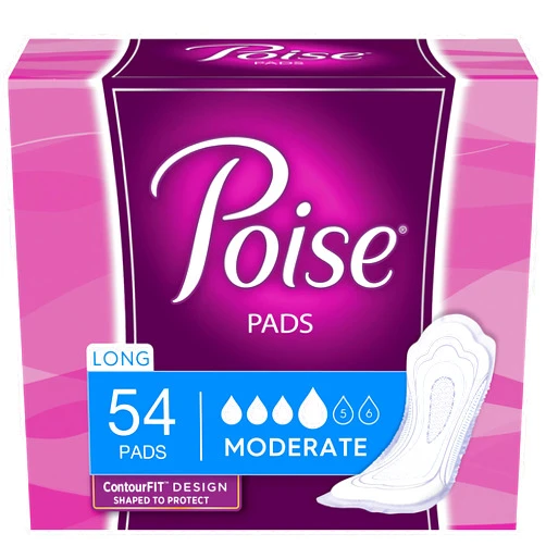Poise Incontinence Pads, Moderate Absorbency, Long, 54 Count (Pack of 4)