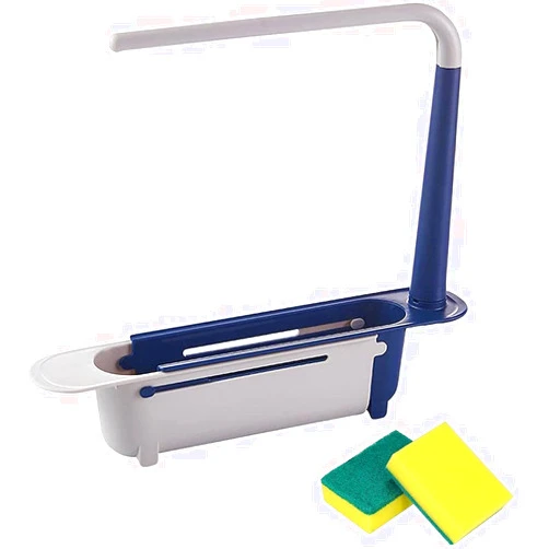 KCRPM Updated Telescopic Sink Storage Rack, Adjustable Length Telescopic Sink Holder, Expandable Kitchen Sink Organizer Rack for Home Kitchen (Blue)