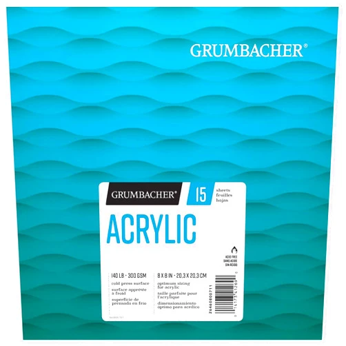 Grumbacher Acrylic Fold-Over Paper Pad, 140 lb. / 300 GSM, 8 x 8 inches, 15 White Sheets/Pad, 1 Each, 26460800711