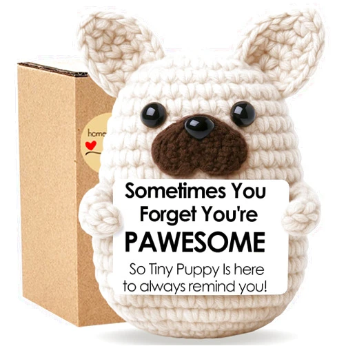 Vatogon Mini Crochet Easter French Bulldog Gift for Women Men,Easter Basket Essentials Stuffers Emotional Inspirational Support Crochet Dog for Dog Lover,Handmade Frenchie Desk Decor