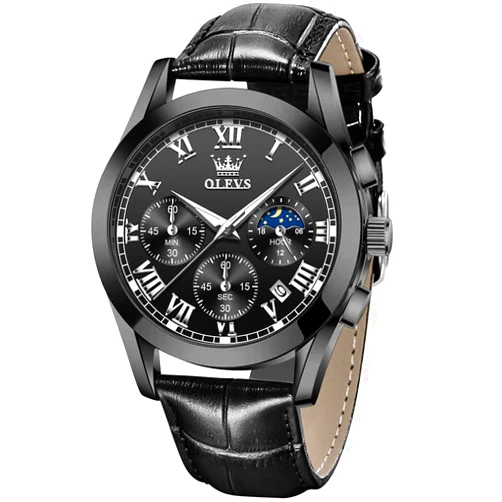OLEVS Watches for Men Brown Leather Gold Case Analog Quartz Fashion Business Dress Watch Day Date Luminous Waterproof Casual Male Wrist Watches