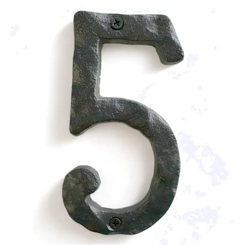 NACH Rustic Cast Iron Black House Numbers for Outside, Rust Resistant Metal House Numbers, Home Address Numbers for Outside, Metal Mailbox Numbers for Outside, 5.5 inch Numbers, 5, JS-RUSTICNUMBER-5