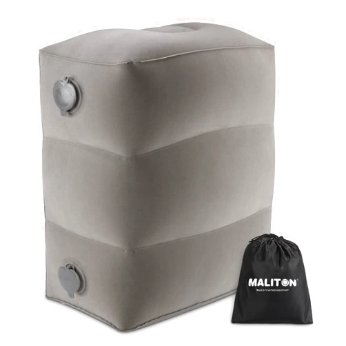 Maliton Inflatable Travel Foot Rest Pillow, Kids Airplane Bed, Adjustable Height Leg Pillow for Air Travel, Make a Flat Bed for Kids and Toddlers, Great for Airplane, Train, car（Grey, 1 Pack）