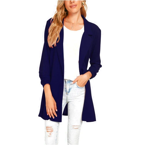 Unifizz Women's Ruched 3/4 Sleeve Blazers Open Front Lightweight Slim Lapel Button Blazer Work Office Jacket