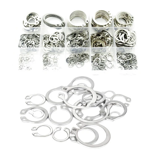 Elantek 330Pcs 15-Size Metric 304 Stainless Steel External Retaining C-Clips Rings/External Circlip Snap Retaining Clip Ring Assortment Kit - 4mm to 28mm