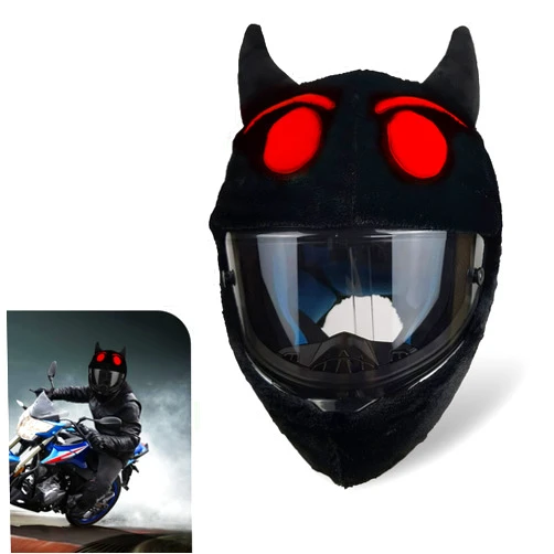 Sinytuto 1 PC Motorcycle Helmet Cover Sleeves, Little Devil Handsome and Interesting Helmet Dust Cover, Cartoon Fluffy Plush Cycling Helmet Decoration, Universal for Most Motorcycle Helmets (Red)