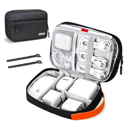 Lacdo Electronic Organizer Travel Cable Organizer Bag Pouch Tech Electronic Accessories Carry Case Portable for Cords, Cables, Chargers, Power Adapter, Phone, Power Bank, Flash drives, SD Card, Black