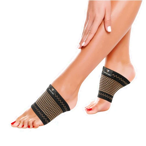 Copper Edge Copper Arch Support for Plantar Fasciitis. 2 Half Socks/Sleeve Compression Brace for Women and Men. Orthotics Feet Pain Aid Fit for Flat/High/Fallen Arches, Foot Care (Copper)