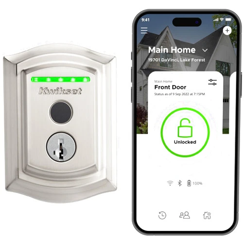 Kwikset Halo Touch Fingerprint Wi-Fi Smart Lock, Keyless Entry Door Low Profile Deadbolt, Geofence Auto-Unlock, Grade AAA Certified, No Hub Easy Install, Satin Nickel Lifetime Finish Warranty, Arch