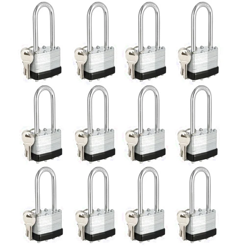 Travate Keyed Alike Padlocks, Nickel Plated Padlocks Keyed Alike Set of 12, Key Lock with 1-9/16