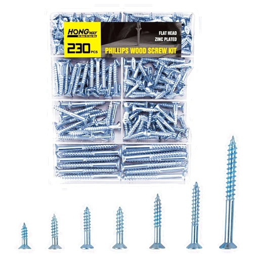 Hongway 230pcs Wood Screws Assortment Kit, Flat Head Wood Screws Set, Zinc Plated Steel, Self Tapping Screws, Drywall Screws Assortment, Assorted Wood Screws, Assorted Screws(7 Sizes)