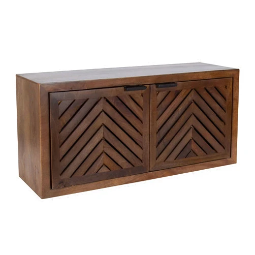 Kate and Laurel Mezzeta Decorative Coastal 2-Door Wall Cabinet, 30 x 10 x 14, Natural Wood, Decorative Modern Storage Cabinet with Doors
