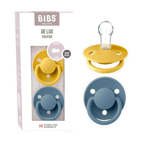 BIBS Pacifiers - De Lux Collection | BPA-Free Baby Pacifier | Made in Denmark | Set of 2 Mustard/Petrol Color Premium Soothers | Size One Size