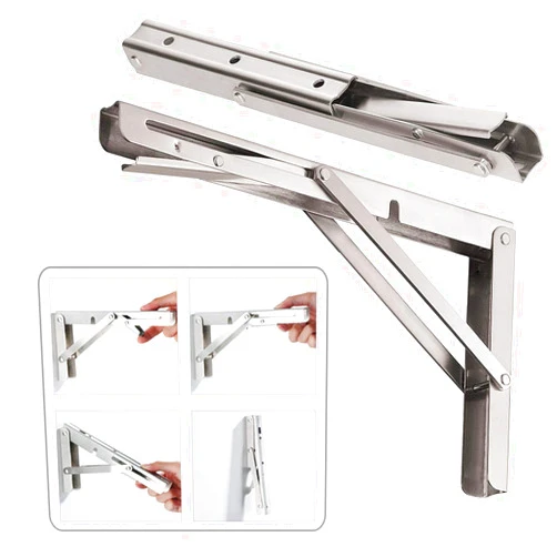 CLT CLETING CLT 16'' Folding Shelf Brackets Max. Load 440 lb, Heavy Duty Stainless Steel DIY Wall Mounted Shelf Bracket Space Saving for Table Work Bench, Pack of 2