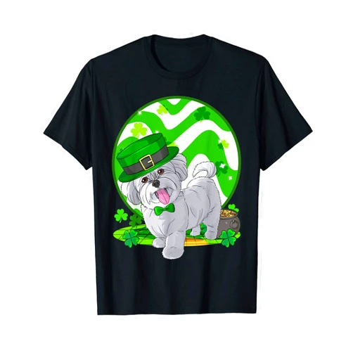 Maltese St Patrick Cheer Gift Tees Maltese Dog Lucky Leprechaun St. Patricks Day T-Shirt