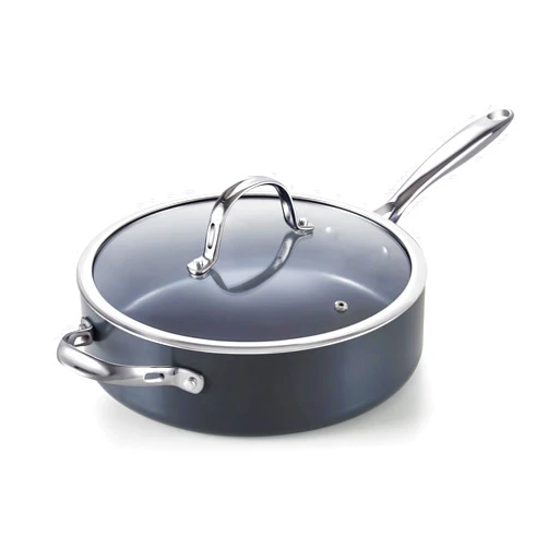 Cooks Standard 4-QT Nonstick Deep Sauté Pan with Lid, 10.5-inch Deep Frying Pan Hard Anodized Ceramic Nonstick Induction Cookware, Oven Safe Large Skillet Jumbo Cooker Sartén, Helper Handle, Black