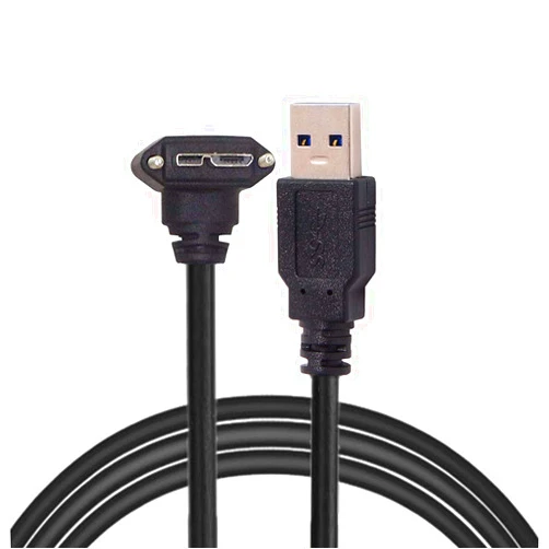 Cablecc 3m 90 Degree Right Angled Micro USB Screw Mount to USB 3.0 Data Cable for Point Grey Chameleon Camera