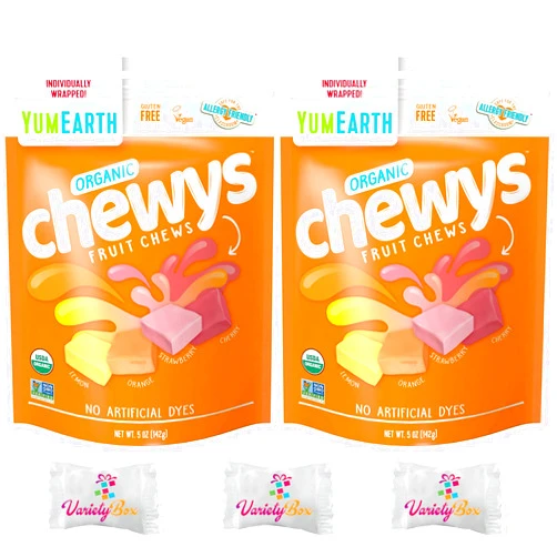 YumEarth Organic Chewys - Allergy Friendly, Non GMO, Gluten Free, Vegan, 5 ounce, 2 Pack with Variety Box Mints!