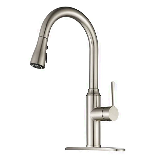 Arofa Kitchen Faucet with Pull Down Sprayer - Brushed Nickel Kitchen Sink Faucets 1/3 Hole Single Handle High Arc Stainless Steel Commercial Modern Faucet A01LY