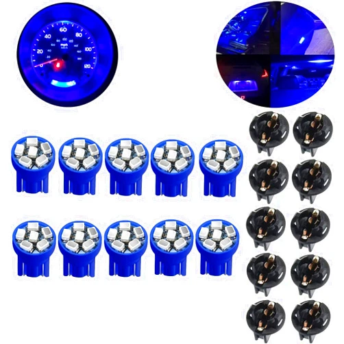 MONNSS 194 LED Bulb,168 T10 2825 W5W LED Bulbs for Car Interior Lights Dashboard Gauge Light License Plate Lights Dome Map Side Maker Lights 6SMD Blue Twist Lock Socket 10 Pack