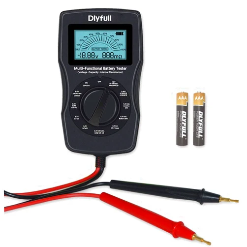 Dlyfull Universal Battery Tester with LCD Display, Small Digital Battery Voltage Resistance Checker for Ni-MH, Ni-CD, Li-ion, Alk & LiFe04 Batteries(AA AAA C D 9V 12V 18650 CR123A 2CR5 CR2032 Cells)