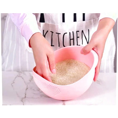 Everythingzee Colander Food Grade Plastic Rice Beans Peas Washing Filter Strainer Basket Sieve Drainer Cleaning Gadget Kitchen Accessories Rugged and easy to use (Pink)