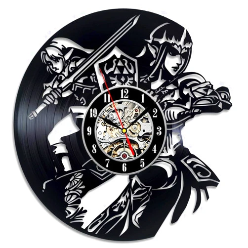 Kovides Vintage Vinyl Record Clock Online Game Link Wall Clock The Legend of Zel.da Minimalist Clock Birthday Gift Idea for Kids Decorations for Nursery Retro Wall Clock Link Wall Art