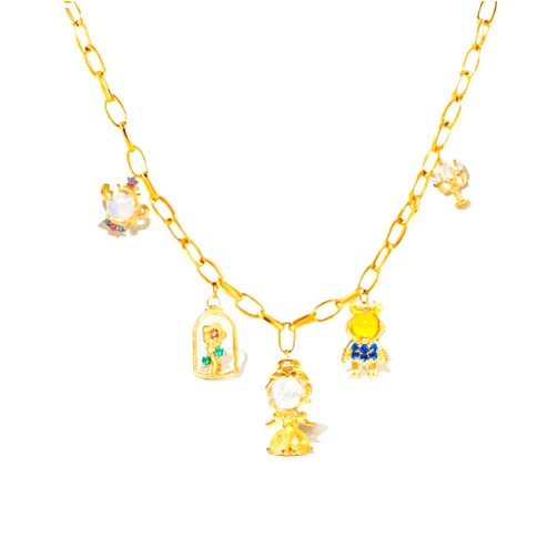 Zokeuli TV Movies Princess Charm Bracelet with Crystal Pendants, Gold-Plated Chain, Decorative Charms Bracelet