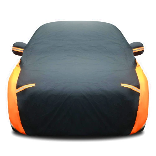 Riakrum Full Car Cover Waterproof Most Weather for Automobiles, Outdoor Full Cover Rain UV Protection Sun, Scratch Resistant Windproof (Fit Sedan Length (185-193'') 70'' H,Black, Orange)