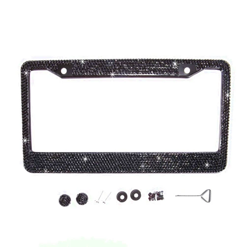 BlingtoTooth Fashion US Universal Handmade Crystal License Plate Frame,Sparkle Bling License Plate Holder,Waterproof Rhinestone License Plate Cover for Women(1 Frame,Black)