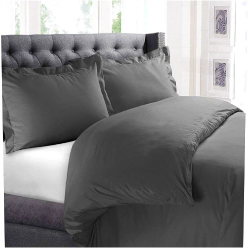 S.V. CREATIONS 400 Thread Count 3 PC Duvet Set with Pillow Shams, Bedding Solid, (1 Duvet Cover + 2 Pillow Shams) - 100% Egyptian Cotton Duvet Set with Zipper Close (Dark Grey, Cal King)